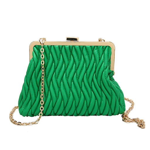 Title 6, Chain Shoulder Texture Lock Pleated Handbag. St...