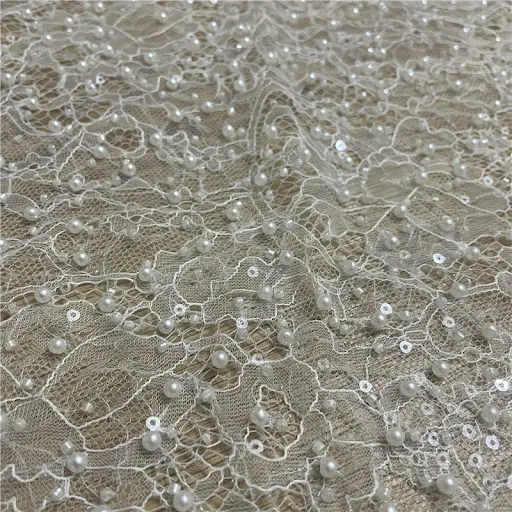 Title 3, Lace Bottom Studded Sequin Lace Fabric for Dres...
