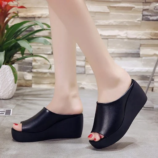 Title 1, One-Word Wedge Slippers, High-Heel Platform San...