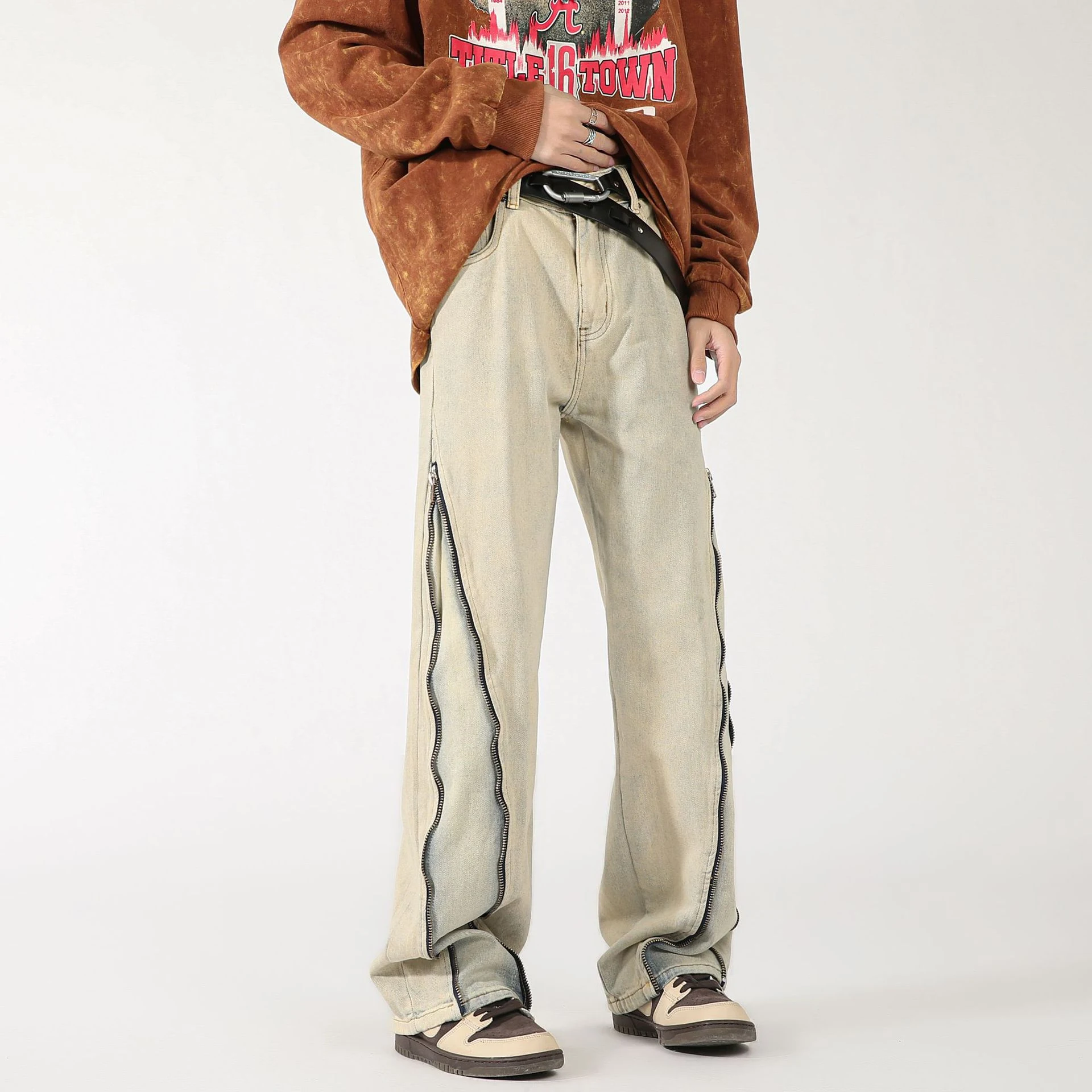 Men's Yellow Mud Color High Street Jeans – Comfortable and Stylish – The Perfect Jeans for Everyday Streetwear Fashion — photo 1