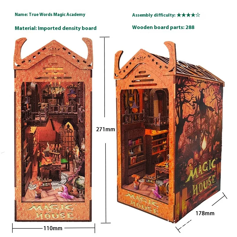 Assemble this Wooden Bookend Model DIY Scene Cottage. Create a unique bookshelf decor. Enjoy assembling and create a coz — photo 15
