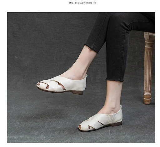 Title 18, Womens Cowhide Leather Sandals, Flat Heel, Sof...