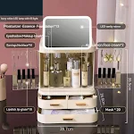 Espejo con luz y almacenamiento cosméticos grande para escritorio. Guarda labiales, productos cuidado piel y maquillaje en esta caja. — foto 7