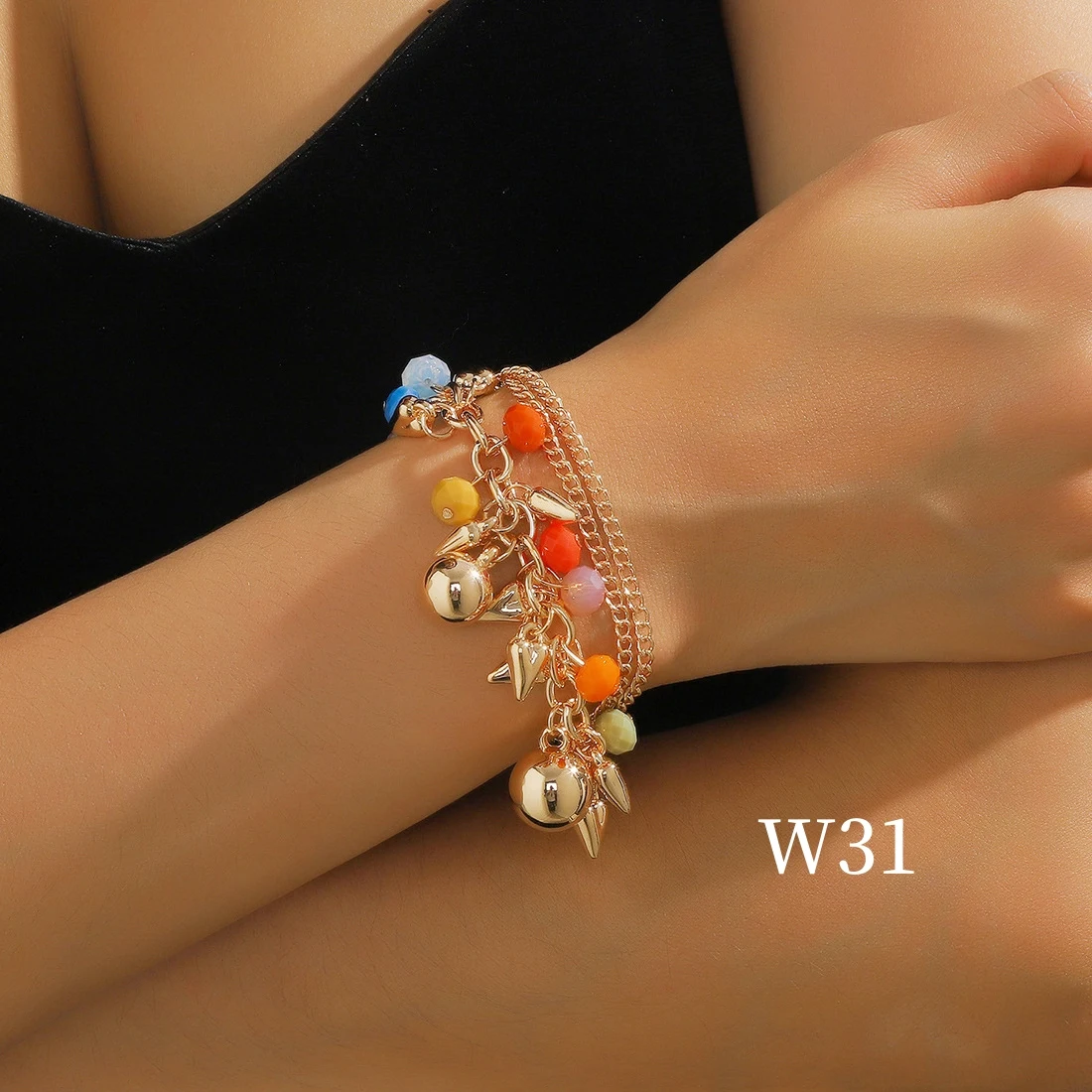 Pulseira de contas multicamadas de cristal de vidro boêmio com cores mistas, um acessório boêmio vibrante para realçar seu estilo com elegância. — foto 4