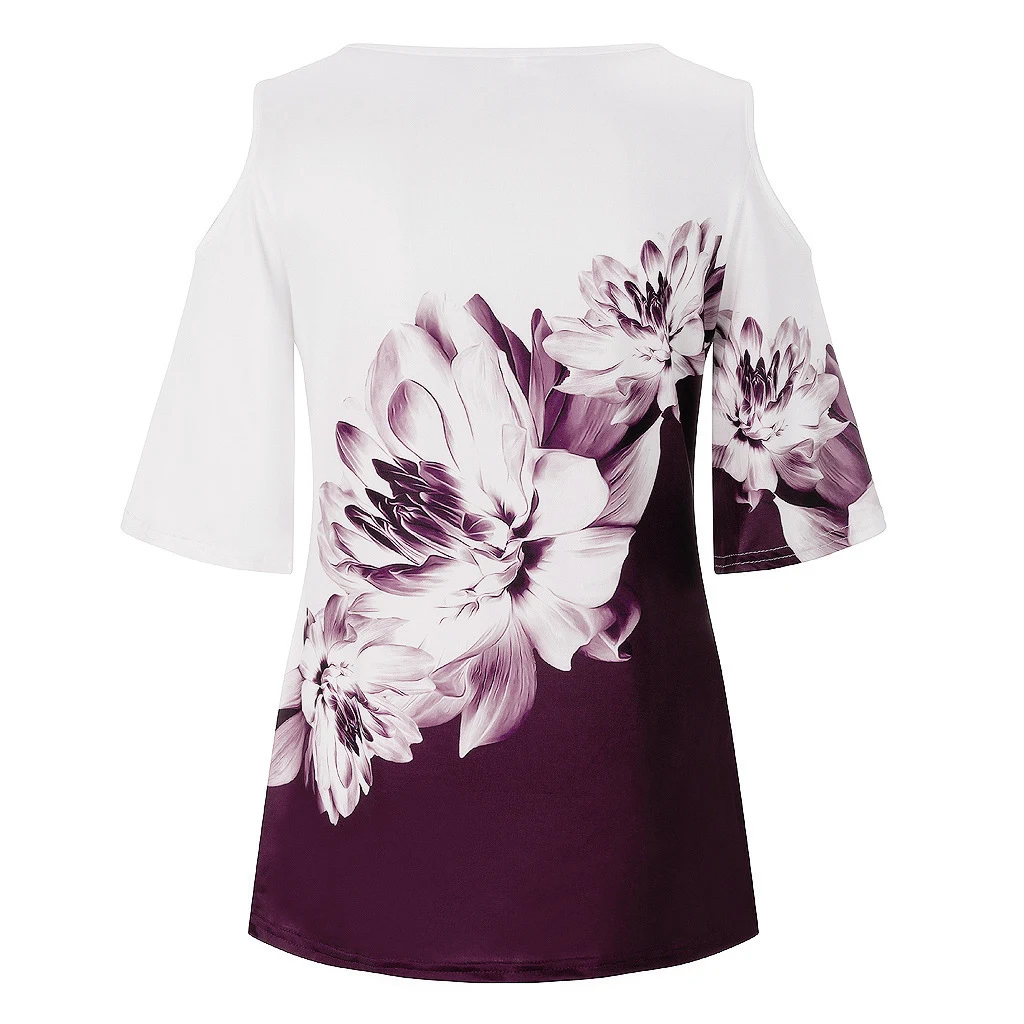 Title 14, Womens Loose 3D Flower Print Round Neck Off Sh...