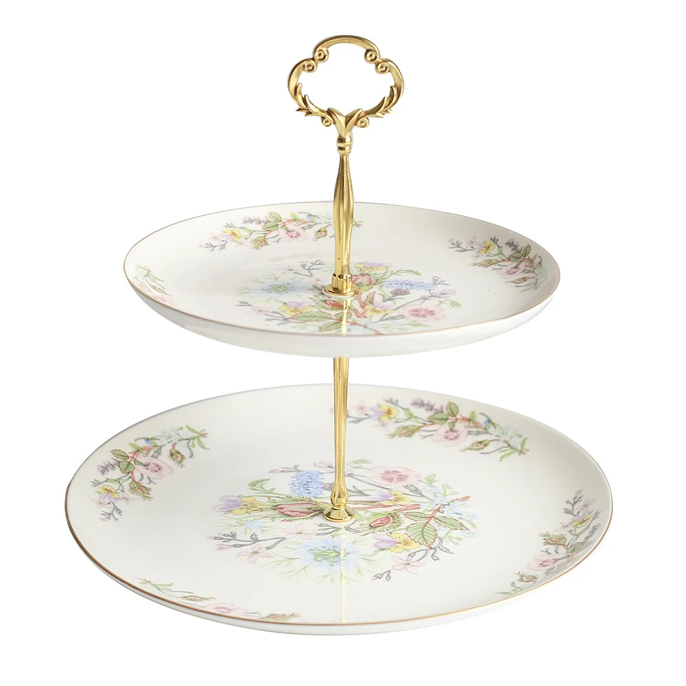 Hoogwaardige Britse Afternoon Tea Set met Europees Dessert Dubbele Fruitschaal, Koffiekop en Schotel, Zwarte Thee. — foto 5