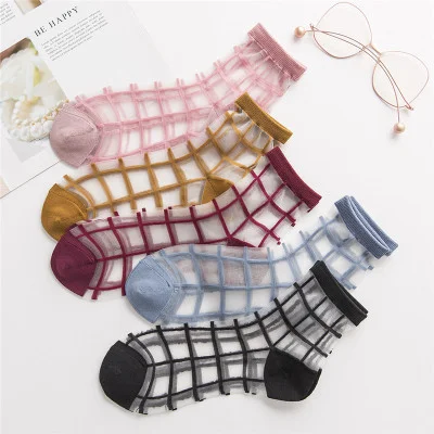 Spring And Summer New Women's Socks Japanese Style Plaid Ultra-thin Transparent — photo 8