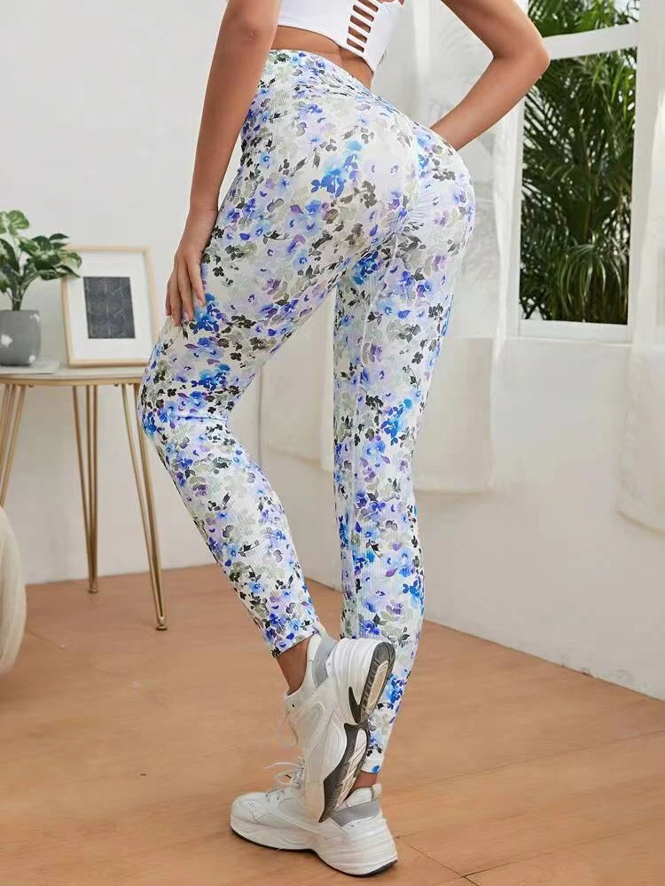 Calças de treino de cintura alta com estampa tie-dye sem costura, ideais para exercícios e yoga, proporcionando conforto e estilo. — foto 8