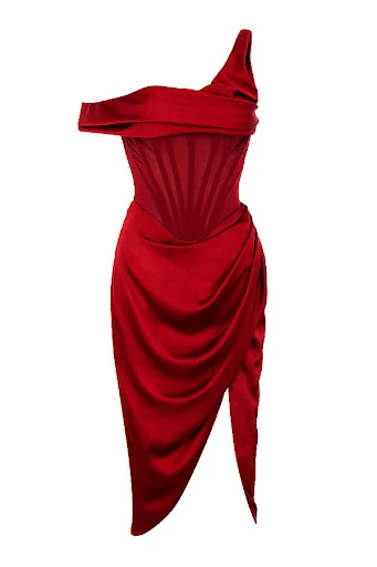 Title 15, Womens Shoulder Stitching Irregular Slit Dress