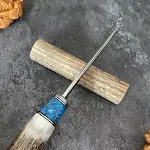 Damascus Steel Straight Knife with Antler and Turquoise Handle. Offers precision cutting with a comfortable grip for eve — photo 6
