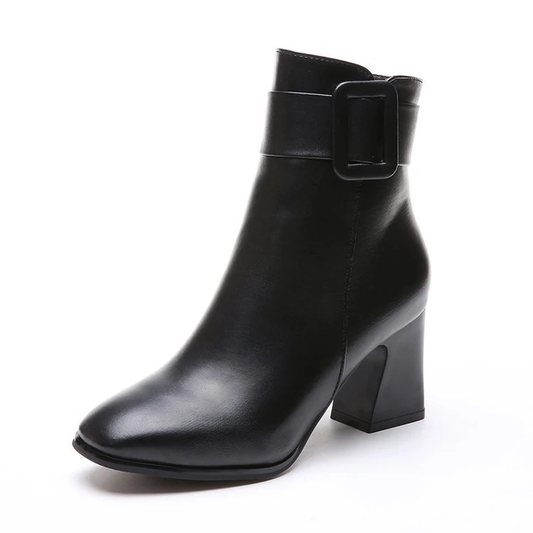 White Fashion Martin Boots with Thick High Heel and Belt Buckle. A stylish and modern look for any occasion. Versatile a — photo 2