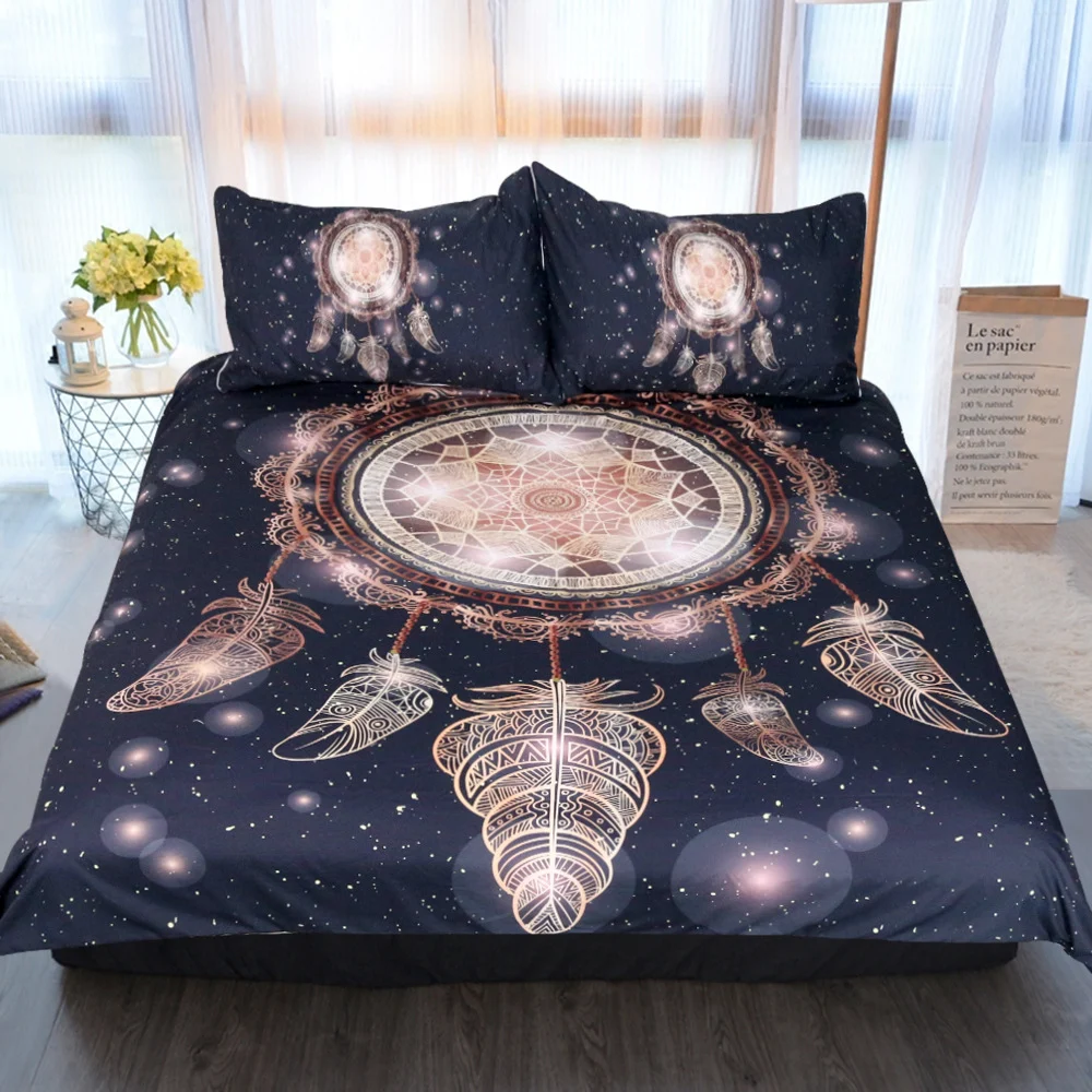Jogo de capa de edredom de três peças com estampa de apanhador de sonhos bronzeado, para noites de sono tranquilas e um quarto elegante. — foto 1