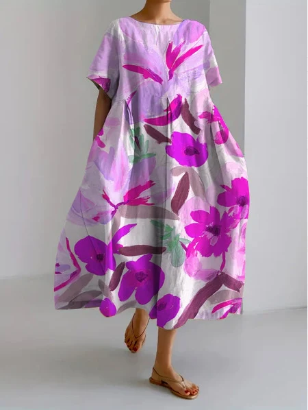 Title 13, Vestido feminino solto com gola redonda, estamp...