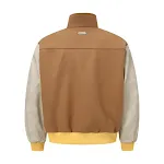 Jaqueta de uniforme de beisebol masculina, contraste de cor, patchwork e manga de couro PU. Design esportivo e moderno. — foto 22