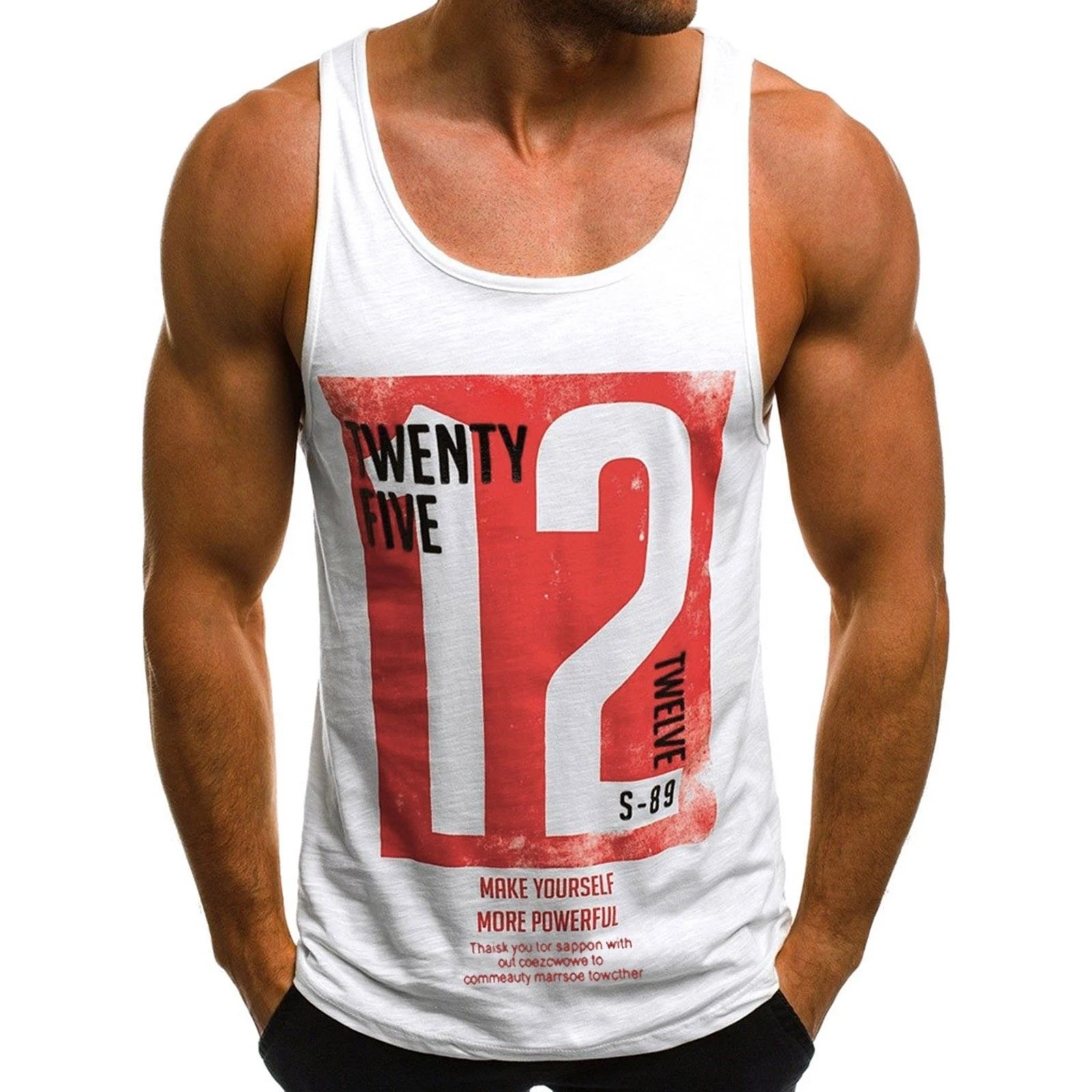 Chaleco sin mangas con cuello redondo y estampado de letras digitales, Top holgado para correr y Fitness de gran tamaño — foto 4