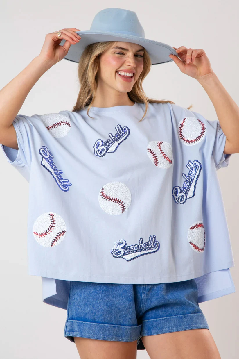 Title 12, Baseball T-shirt met pailletten Korte mouw Losv...