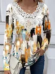 New European And American Women's Clothing Lace Printed Top with Lace Collar. Elevate your style with this elegant and v — photo 30