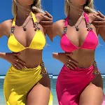 Light Diamond Solid Color Long Skirt Mesh Three Piece Swimsuit Bikini. Stylish and comfortable beachwear for a perfect v — photo 4