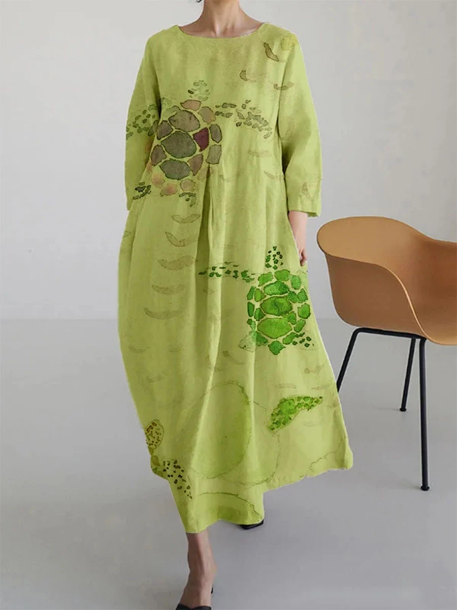 Dames 3D katoenen en linnen jurk met halve mouwen. Koel en comfortabel voor warme dagen. Ideaal voor een casual look. — foto 6