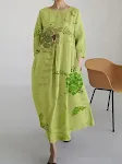 Dames 3D katoenen en linnen jurk met halve mouwen. Koel en comfortabel voor warme dagen. Ideaal voor een casual look. — foto 6