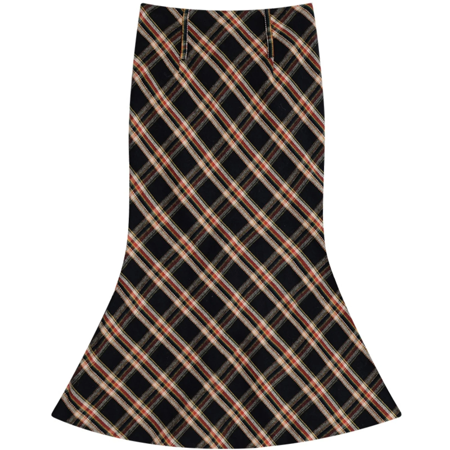 Saia xadrez midi com cauda de peixe em comprimento médio, estilosa e moderna. Perfeita para criar looks elegantes e sofisticados em diversas ocasiões. — foto 9