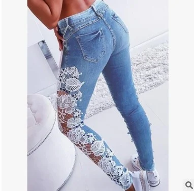 European and American Lace Cut-out Ruffles Jeans In Stock, featuring a stylish and flattering design, perfect for a chic — photo 4