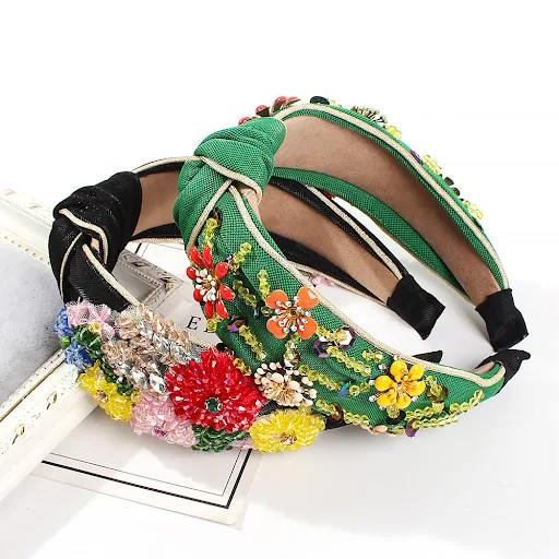 Title 5, Colorful floral knotted temperament headband, a...