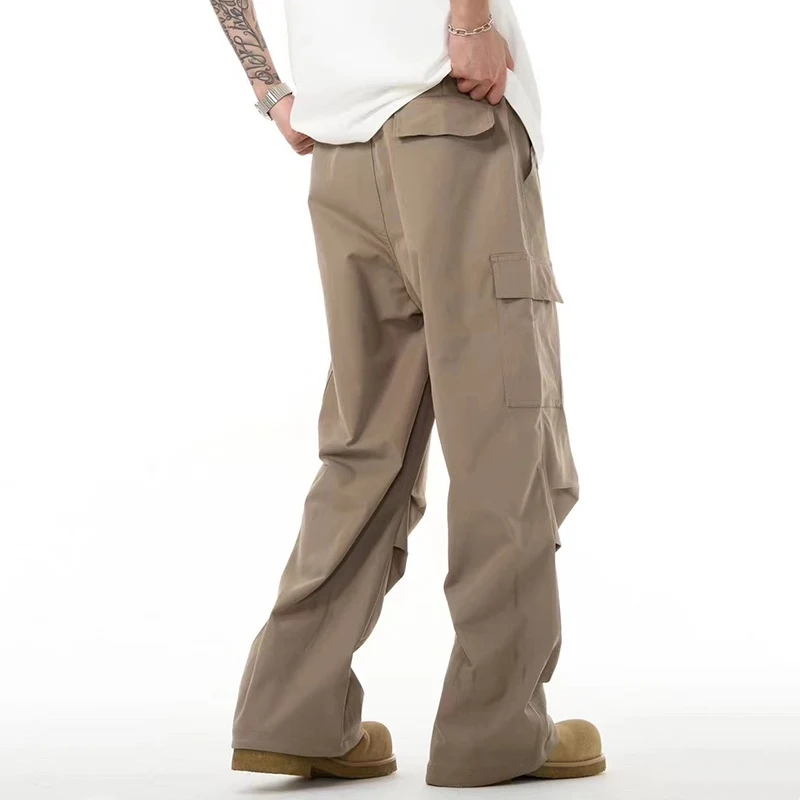 Calças Casuais Soltas de Khaki com Pregas Conforto e Estilo para o Dia a Dia, Perfeitas para um Visual Relaxado e Sofisticado em Qualquer Ocasião — foto 5