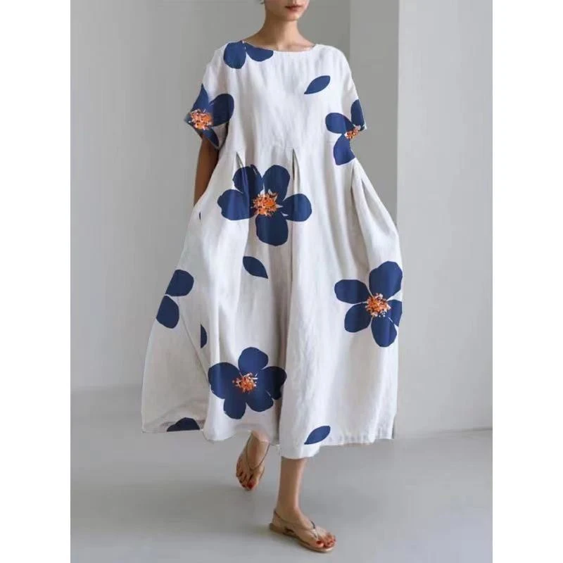 Loose Round Neck Fashion Advanced Short Sleeve Printing Dress — photo 12