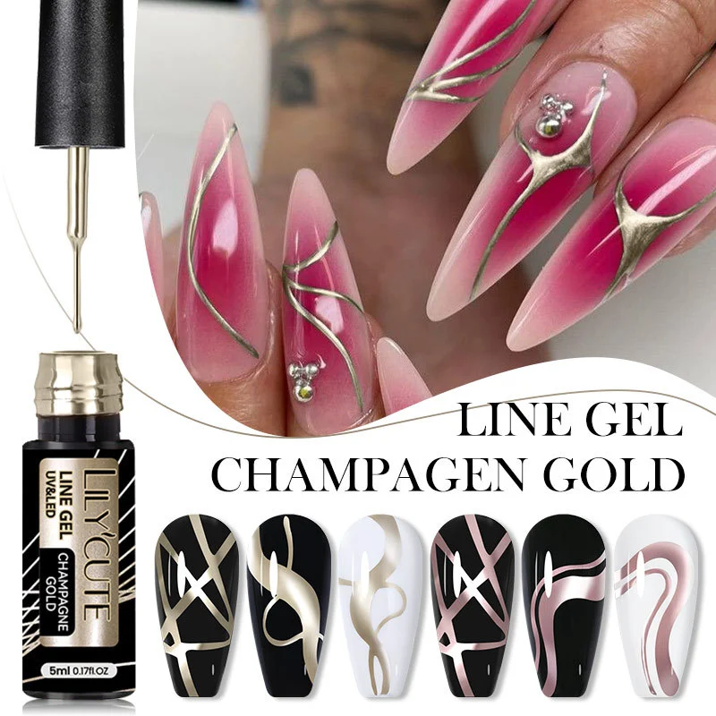 Esmalte em gel com efeito cabo metálico pintado, adesivo para nail art Hoy Side Silver, fototerapia e brilho metálico. — foto 20
