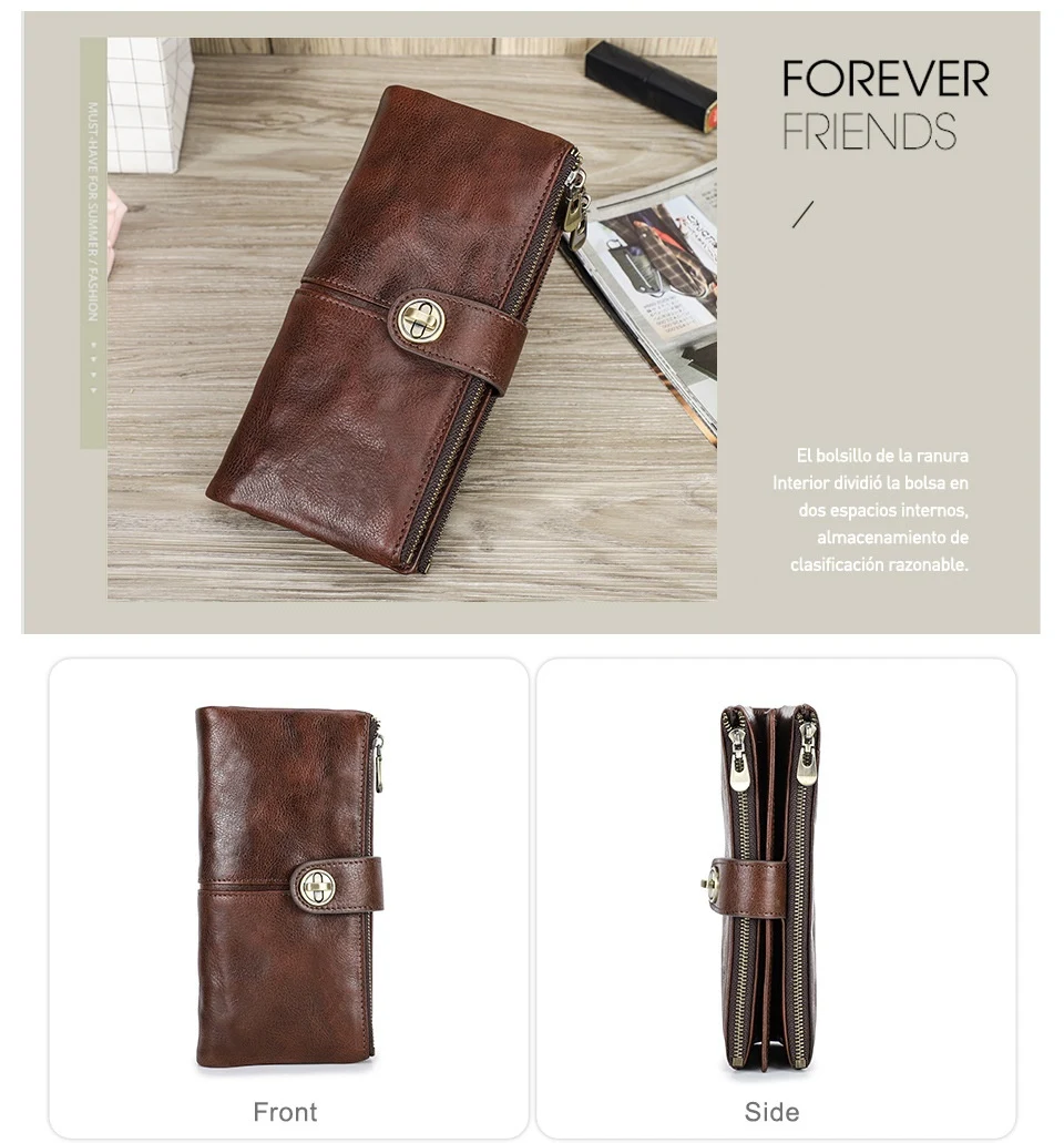 Title 2, Long Buckle Cowhide Wallet for Men, securely st...