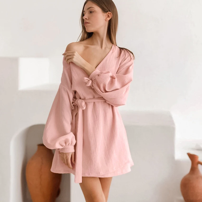 Women's Long Sleeve Nightgown, Loose Fit Loungewear Pajamas. Double Layer Gauze, Moisture Wicking Sleepwear for Comforta — photo 1