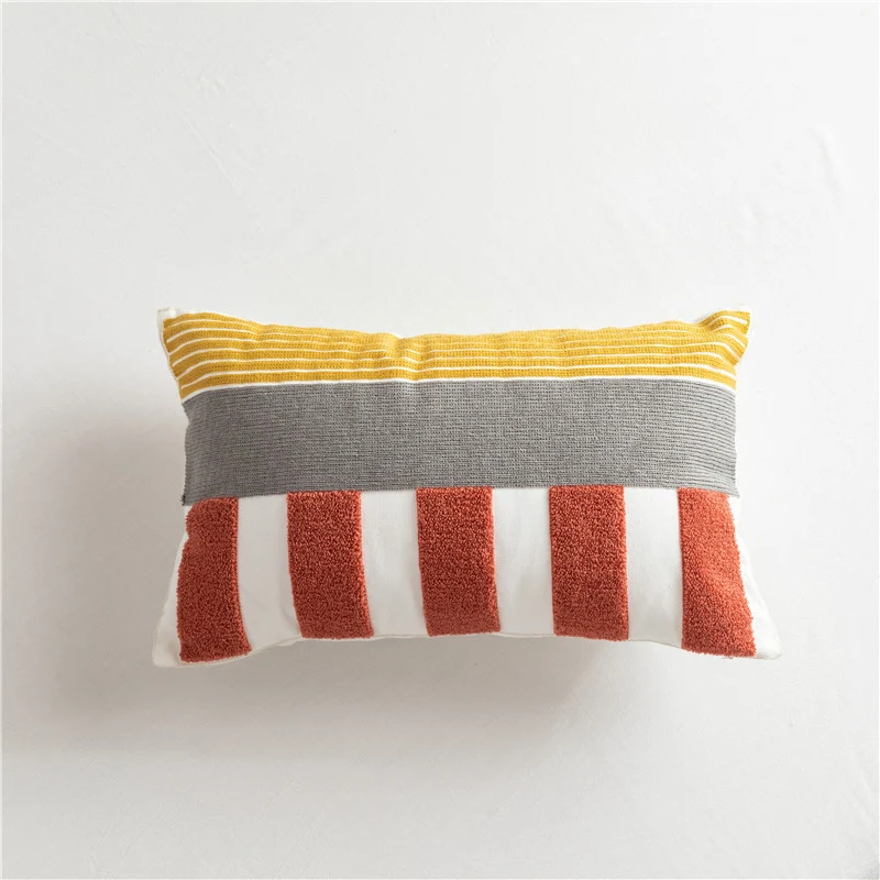 Capa de almofada para sofá, estilo escandinavo, algodão bordado geométrico simples. Decore com cores e elegância. — foto 4