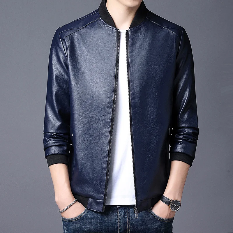Giacca in pelle casual con collo alto da uomo, comfort e stile senza tempo, perfetta per un look quotidiano sofisticato e versatile — foto 1