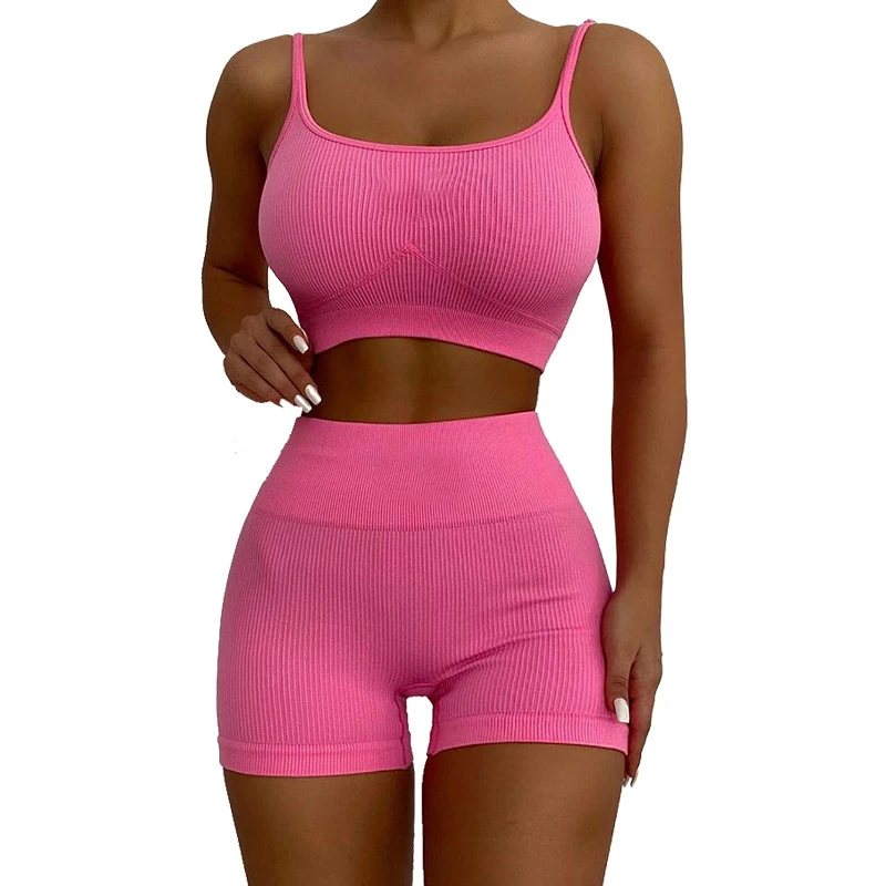 Conjunto esportivo de yoga de cor sólida para mulheres, com top sem mangas e shorts, ideal para fitness, treino e atividades esportivas. — foto 4