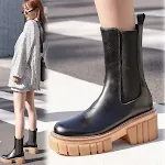 Round Toe High Heeled Leather Platform Retro Martin Ankle Boots. Stylish and comfortable boots for a bold, vintage look. — photo 5