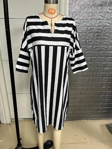 Title 4, Striped Round Neck Loose Stitching Dress