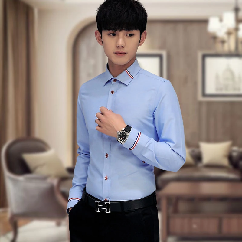 Camicia Oxford da uomo a manica lunga tinta unita, versatile ed elegante, perfetta per lavoro e tempo libero, comfort e stile garantiti. — foto 1