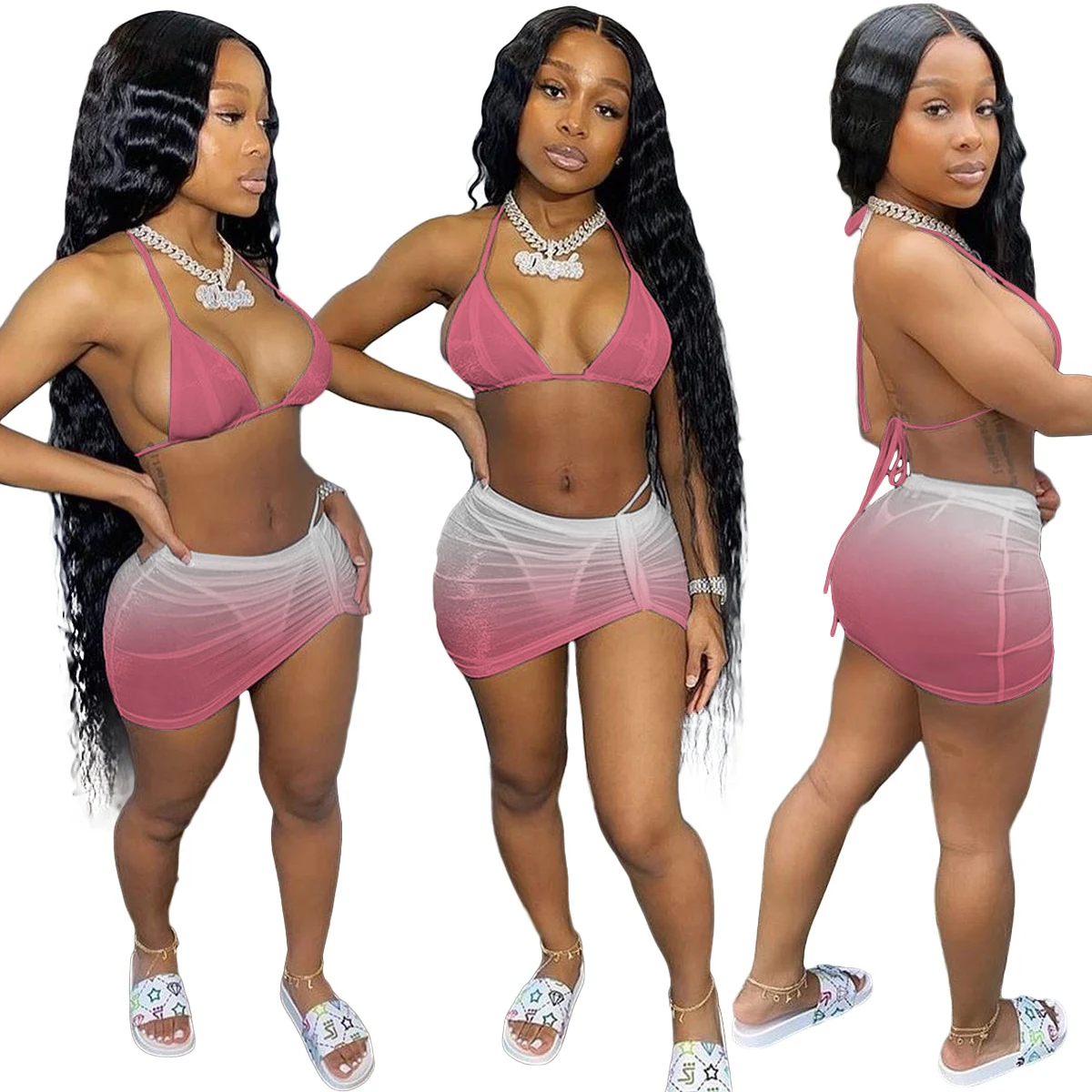 Fashion Sexy Summer Gradient Bikini Halterneck Swimsuit. Look stunning on the beach with this vibrant and stylish swimsu — photo 1