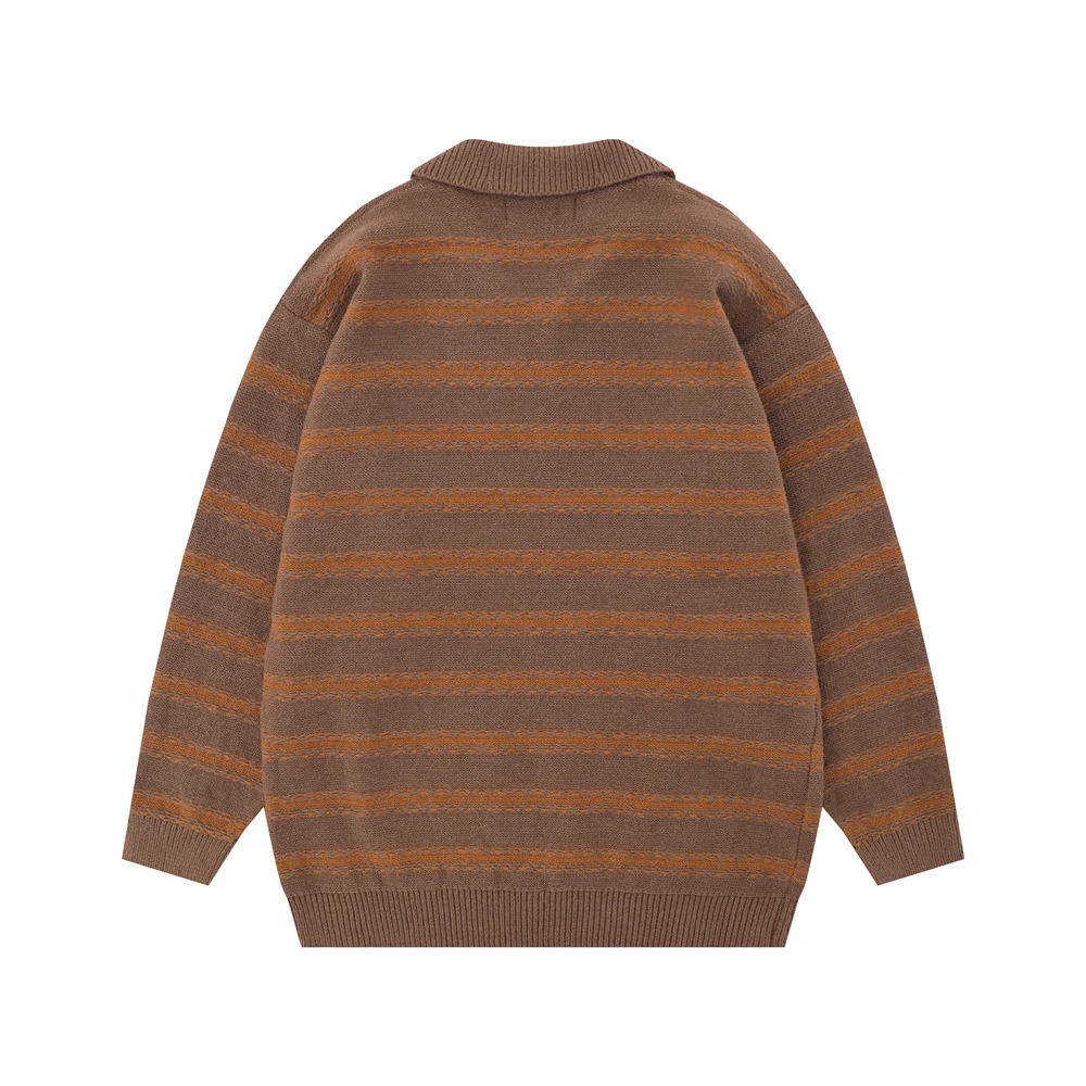 Gehaakte gestreepte revers trui voor heren, losse Europese en Amerikaanse stijl, ideaal voor casual comfort en een trendy uitstraling. — foto 6