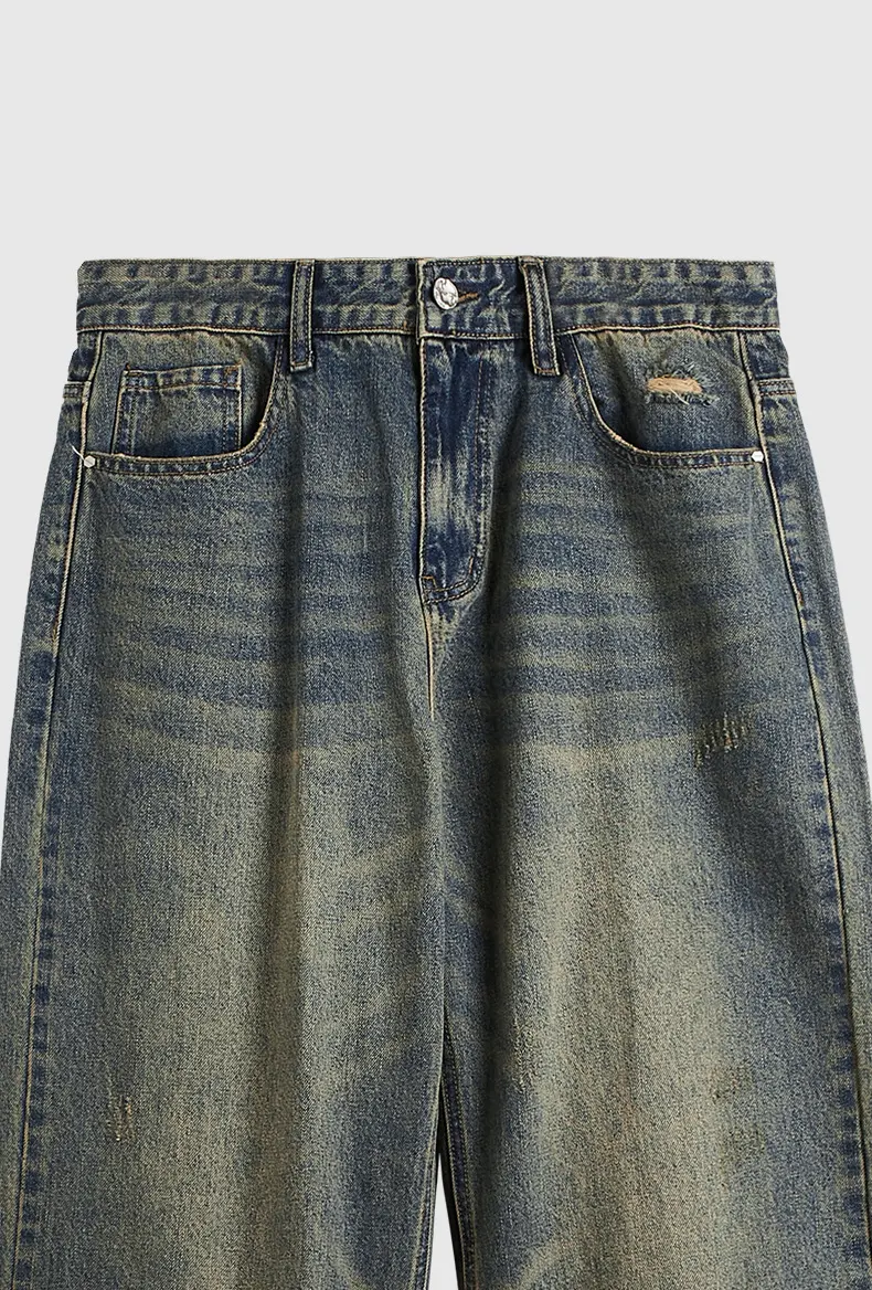 Title 7, Retro Cat Beard Distressed Wide Leg Jeans, Bagg...