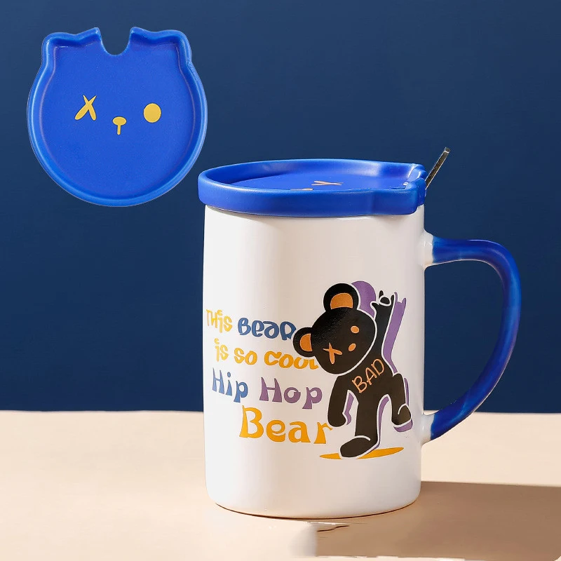 Office Female Cute Bear Household Mug With Lid Spoon — Adorable and practical for home or office use, perfect for hot be — photo 3