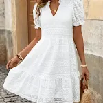 Vestido feminino oco de cor sólida com decote em V de verão — foto 7