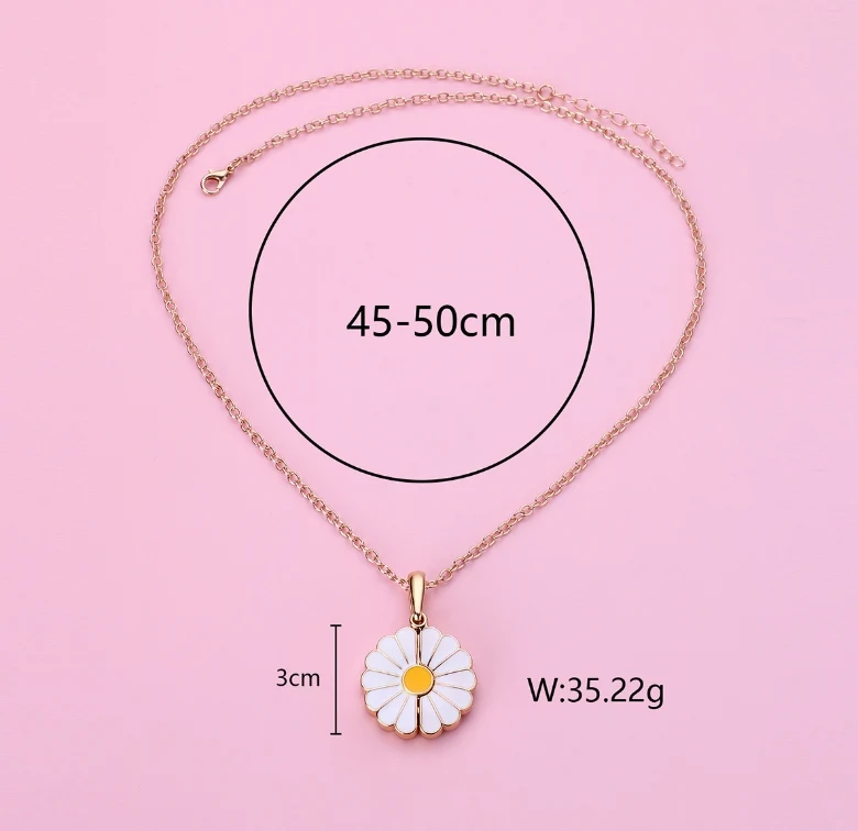 Colar de inscrição em branco de aço inoxidável Daisy, pingente de girassol dourado, gota de óleo, crisântemo. Joia elegante. — foto 8