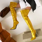 Women's Gold Bright Leather Pointed Toe Stiletto Heel Over-the-knee Boots. Plus Size available. Perfect for a glamorous — photo 21