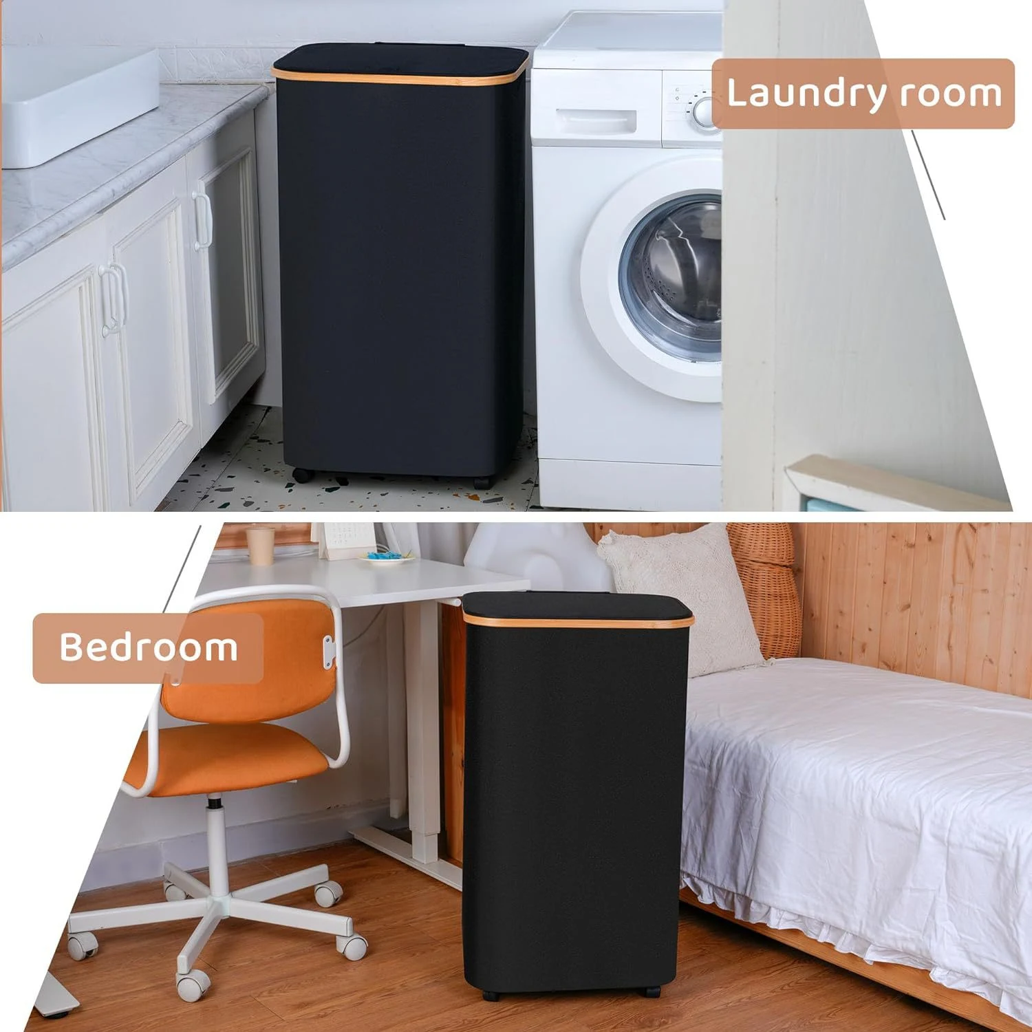 Title 5, Foldable laundry basket with wheels for easy tr...