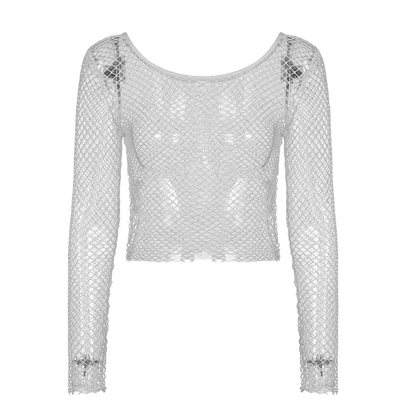 Title 7, Top donna monospalla in mesh traforato, nuova m...