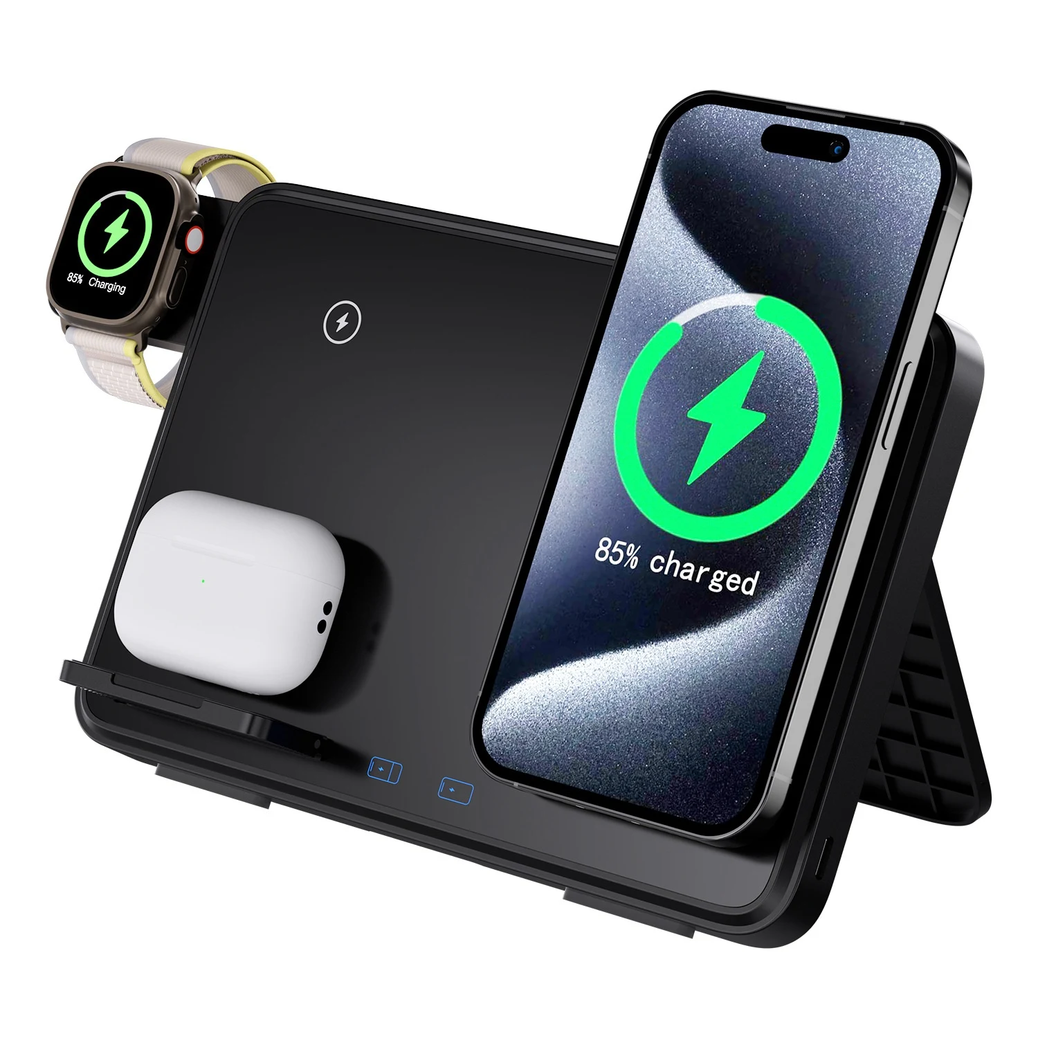 Title 1, 15W Three-in-One Wireless Charger. Fast chargin...