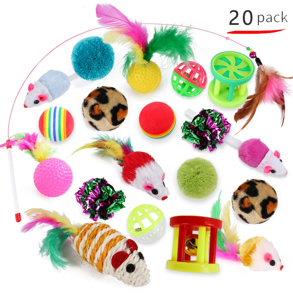 Title 7, Brinquedos para Gatos Kit 20 Peças Vara Diverti...