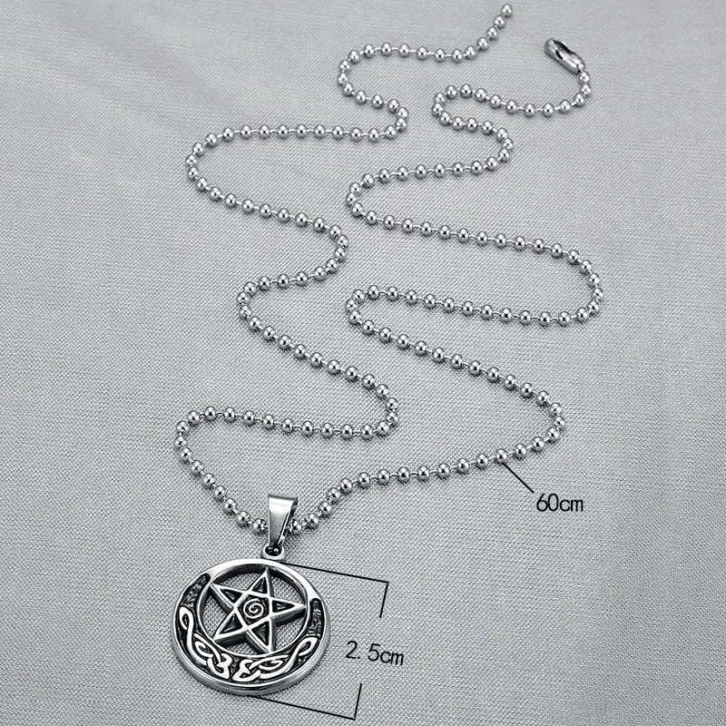 Colar de casal estrela lua, aço titânio, anel pentagrama cool e contas. Presente perfeito e estiloso para casais apaixonados. — foto 6